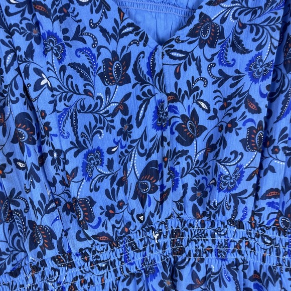 Old Navy Blue Floral Smocked Waist Babydoll Blouse Womens XXL‎ Peasant Top Boho - Picture 4 of 12